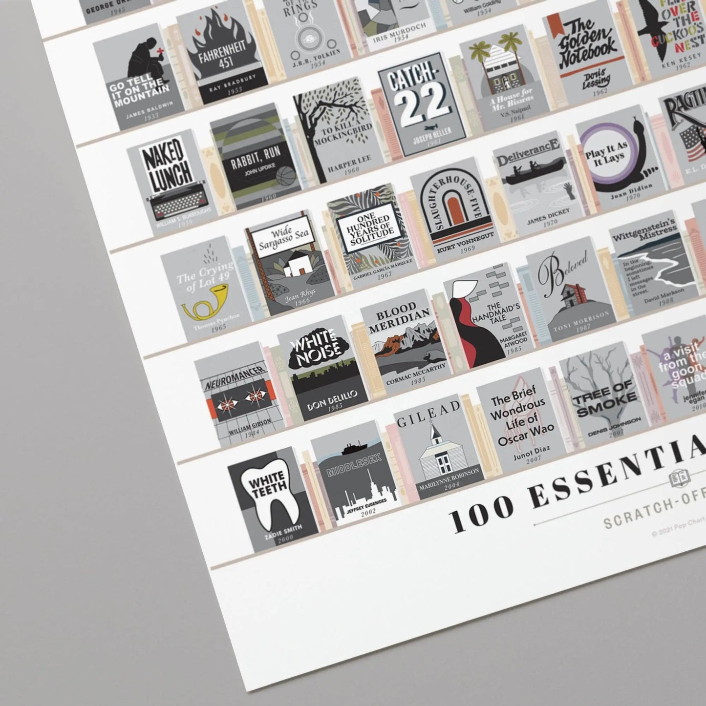 100 Essential Novels Scratch-Off Chart | 12" x 16" Print Pop Chart