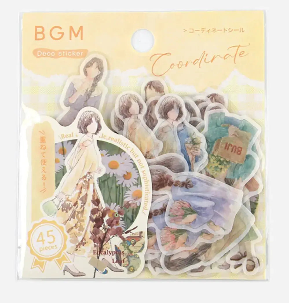 BGM Person Watercolor Flower Coordinating Flake Washi Stickers