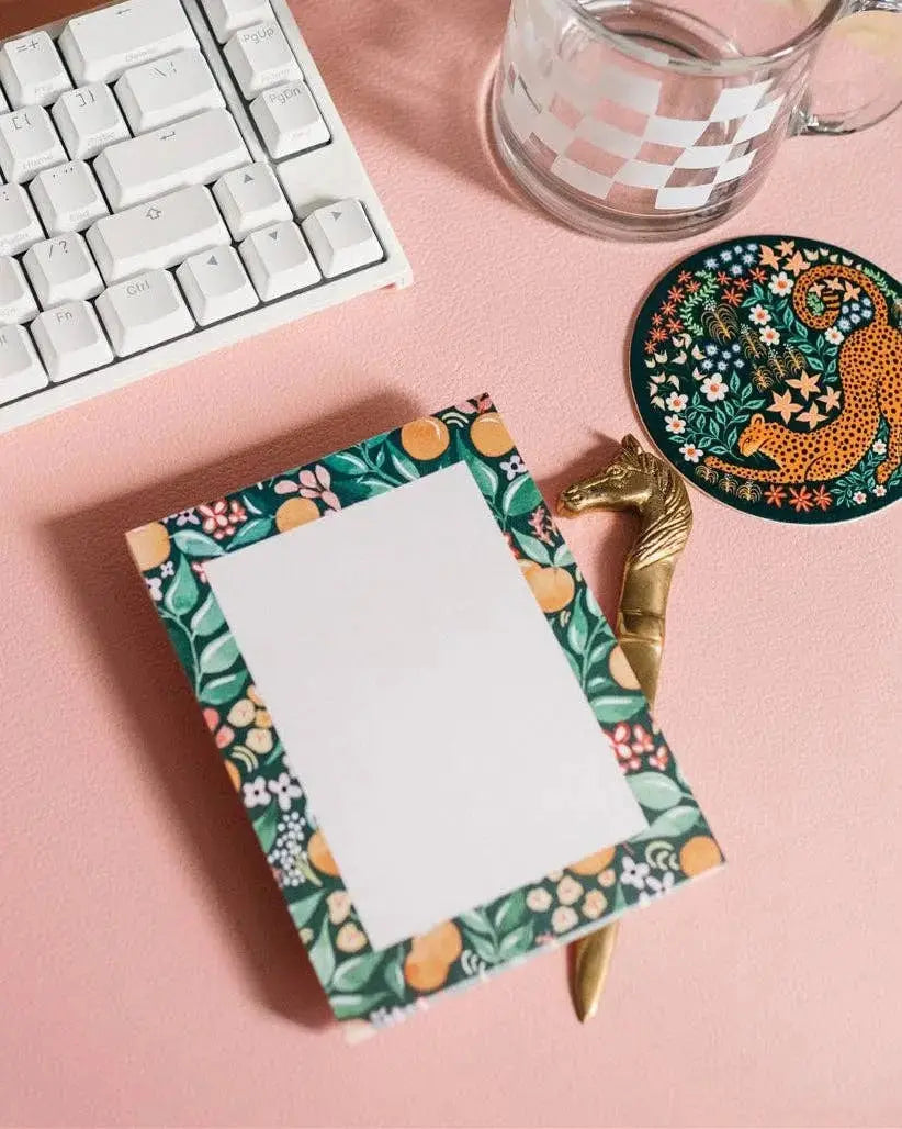 Floral Orange Pattern Desk Notepad