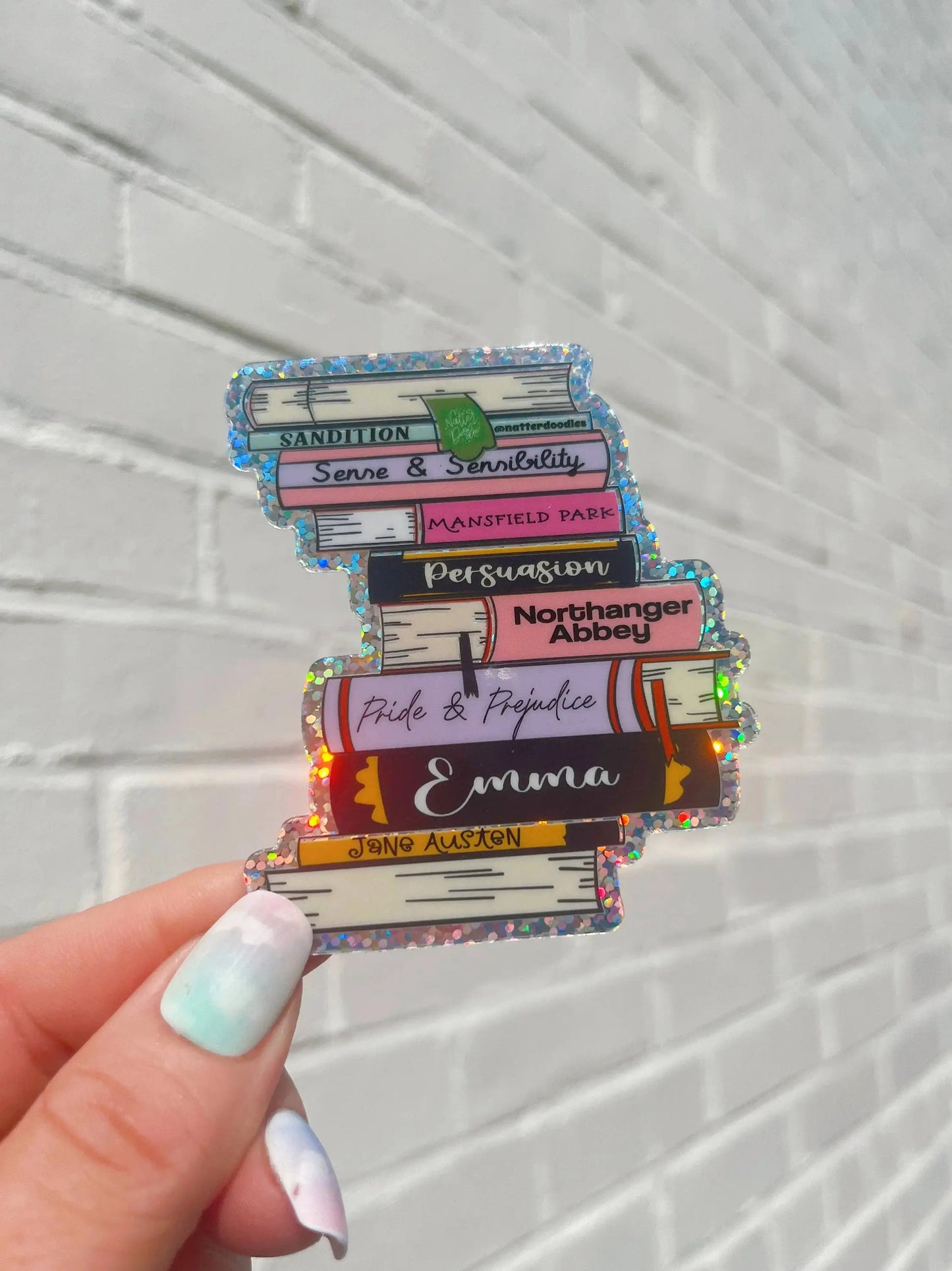 Jane Austen Book Stack Waterproof Sticker  Pride & Prejudice