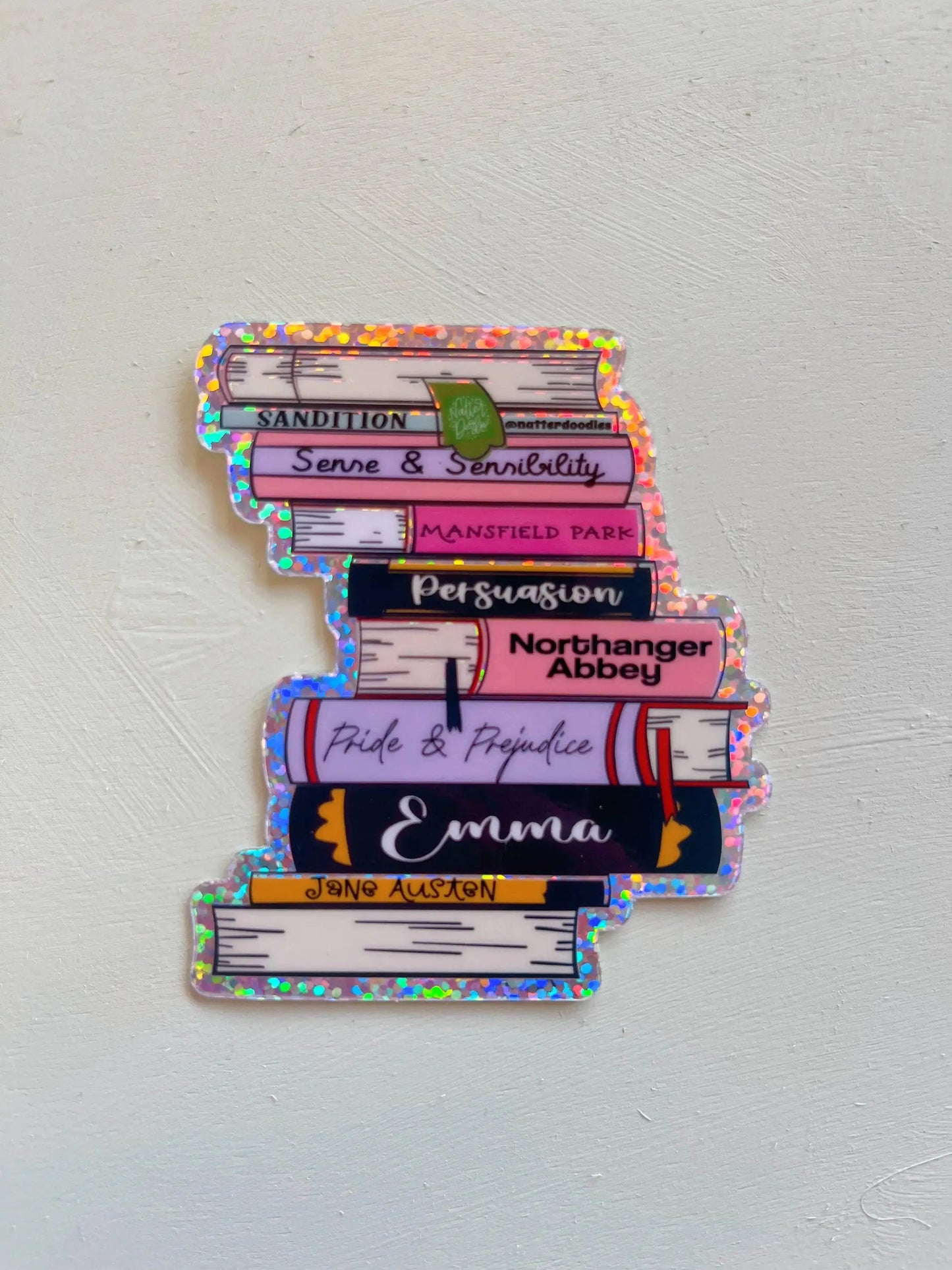 Jane Austen Book Stack Waterproof Sticker  Pride & Prejudice