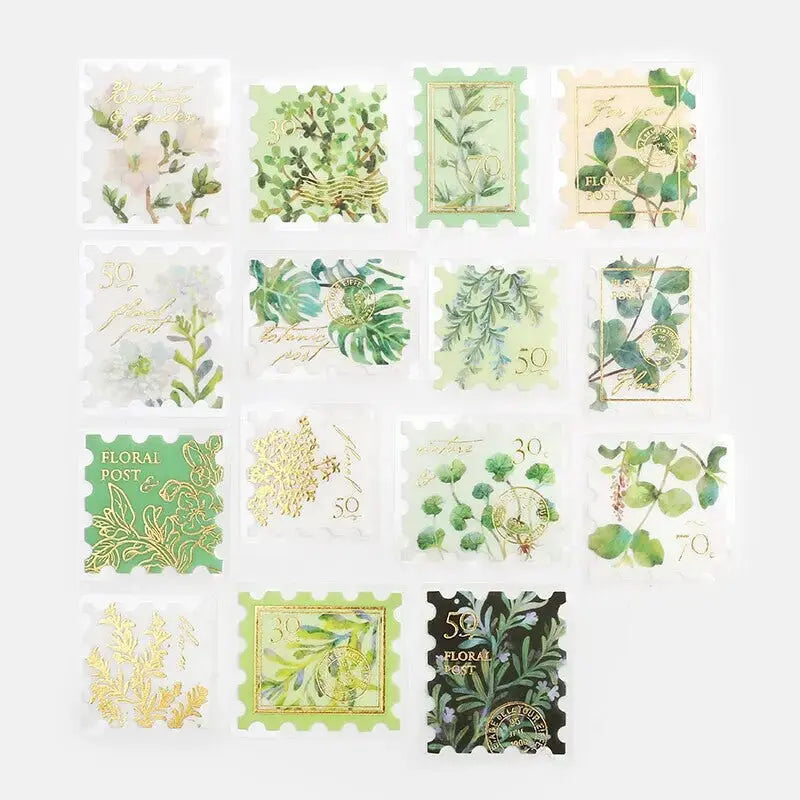Post Office -Botanical illustrated book (Green): Flake Washi Stickers