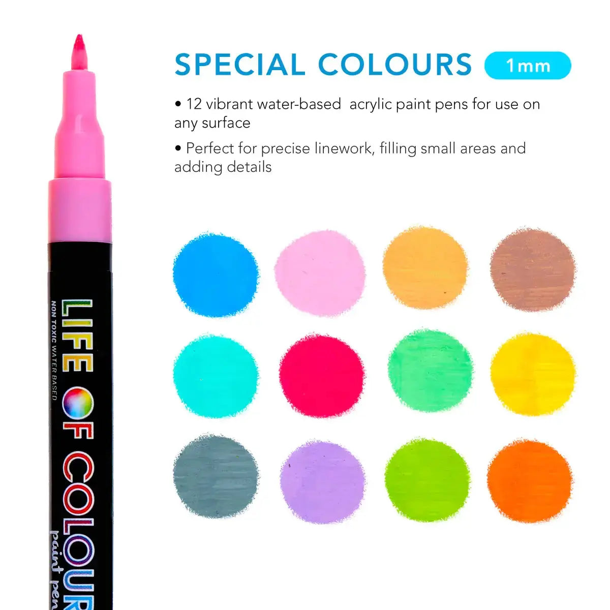 Special Colours 1mm Fine Tip Acrylic Paint Pens - Set of 12 Life of Colour
