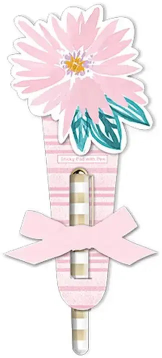 Sticky pad with pen under the umbrella pink flower