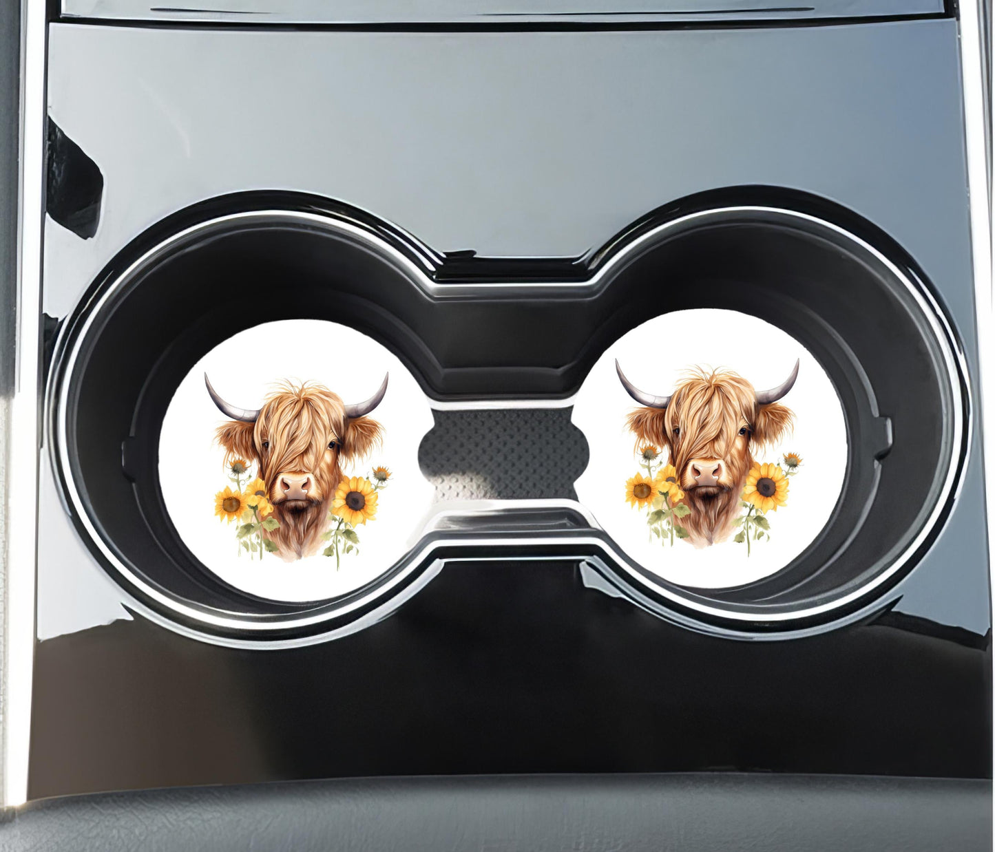 Highland Cow Sunflowers - Car Coaster