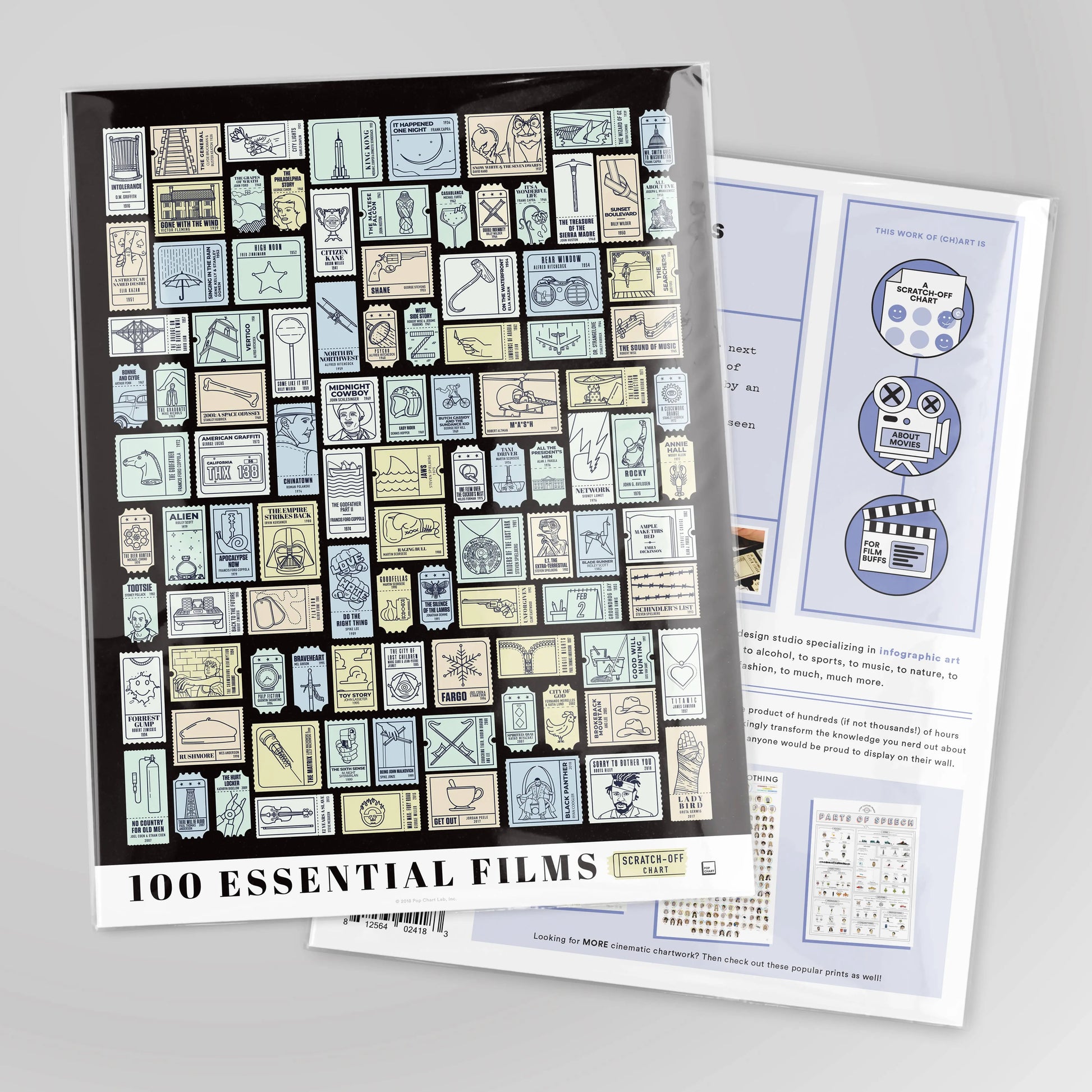 100 Essential Films Scratch-off Chart | 12" x 16" Print Pop Chart