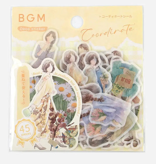 BGM Person Watercolor Flower Coordinating  Flake Washi Stickers