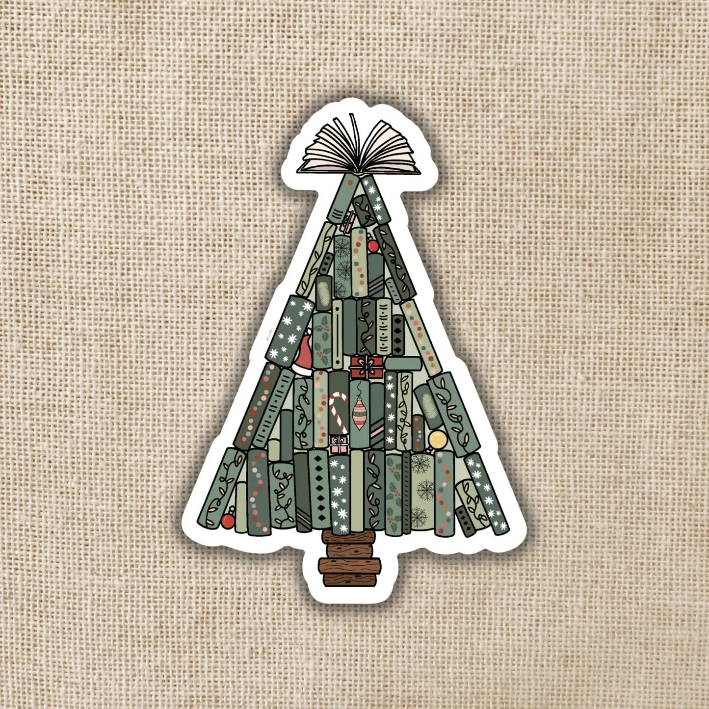 Book Christmas Tree Sticker, 3-inch