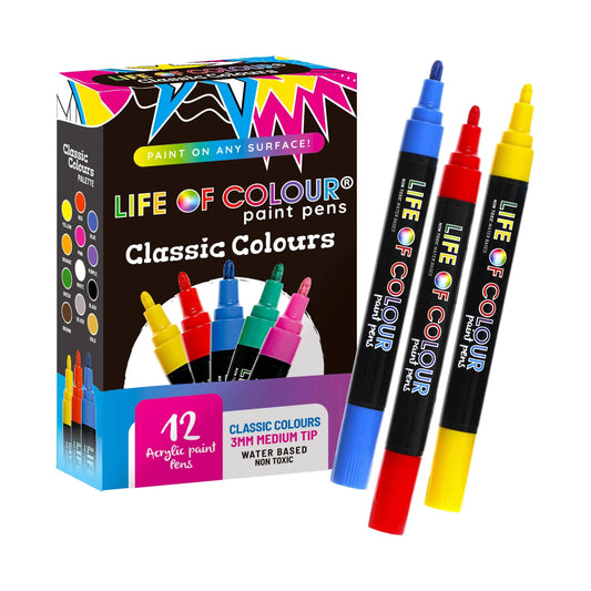 Classic Colours 3mm Medium Tip Acrylic Paint Pens -Set of 12 Life of Colour