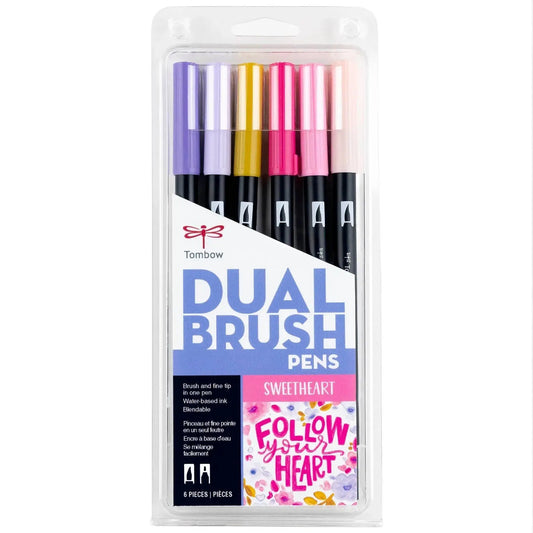 Dual Brush Pen Art Markers, Sweetheart, 6-Pack, Valentine's