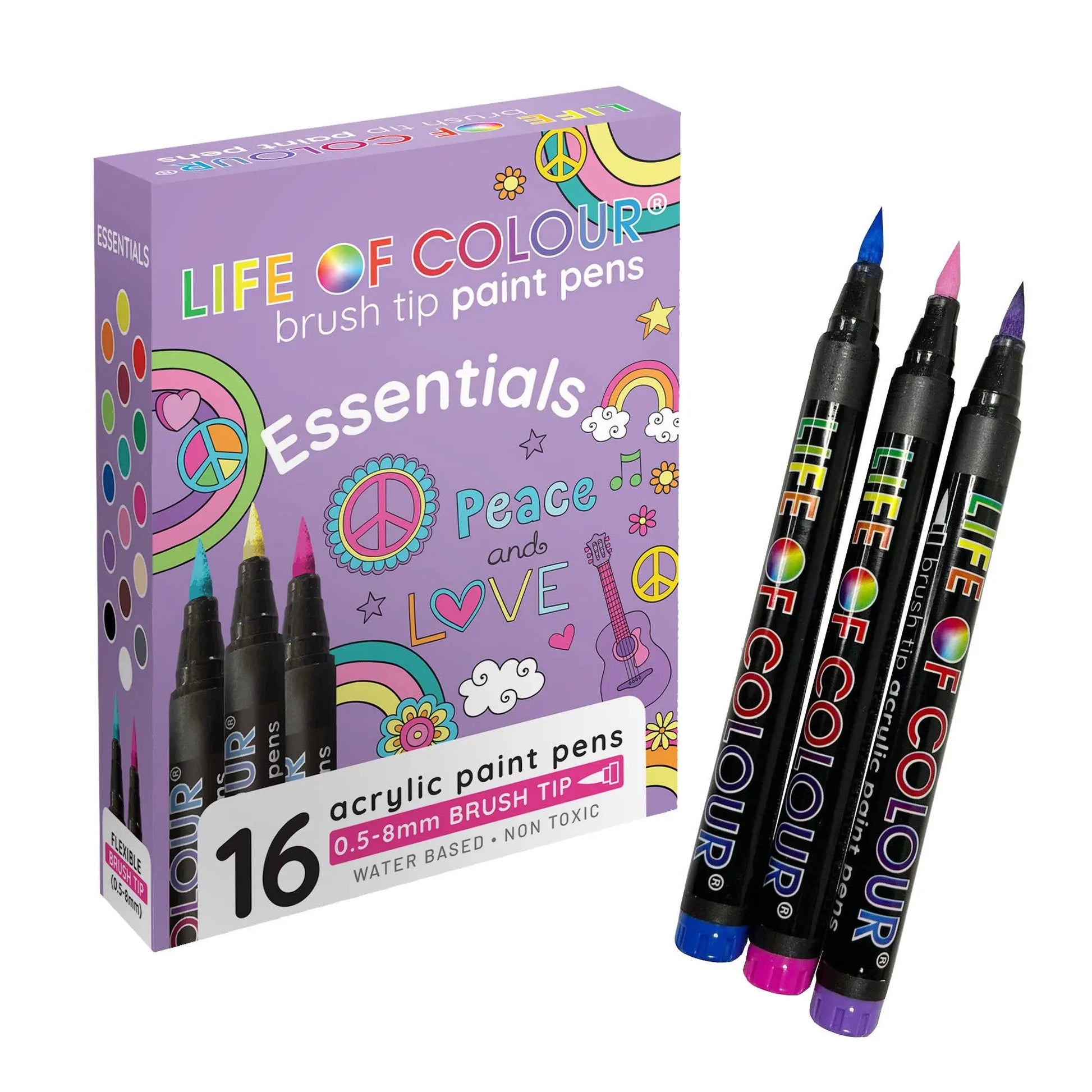 Essential Colours Brush Tip Acrylic Paint Pens - Set of 16 Life of Colour