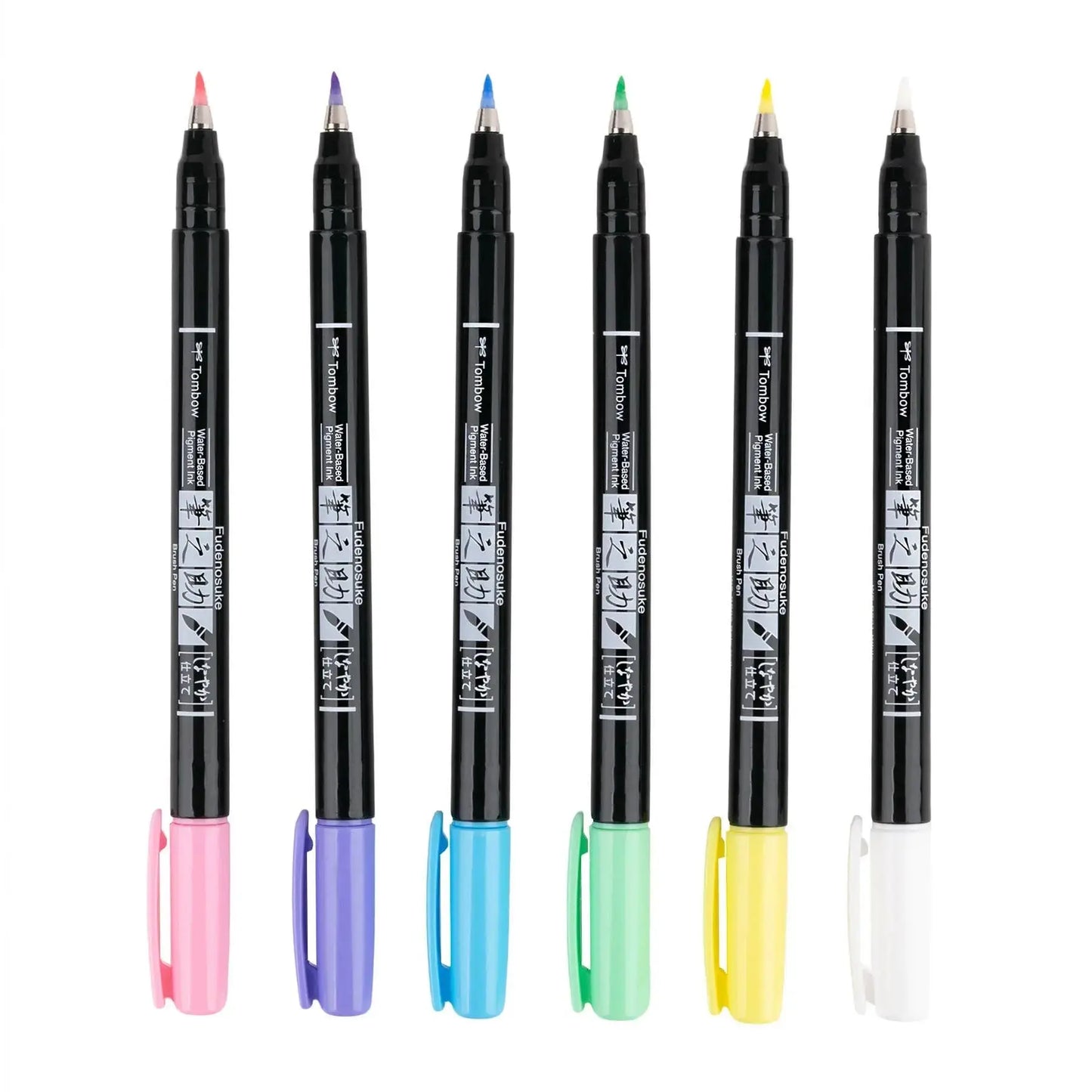 Fudenosuke Pastel Brush Pens, 6-Pack