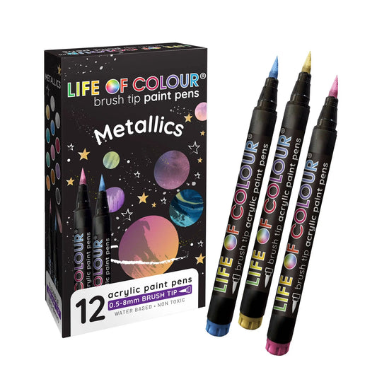 Metallic Brush Tip Acrylic Paint Pens - Set of 12 Life of Colour