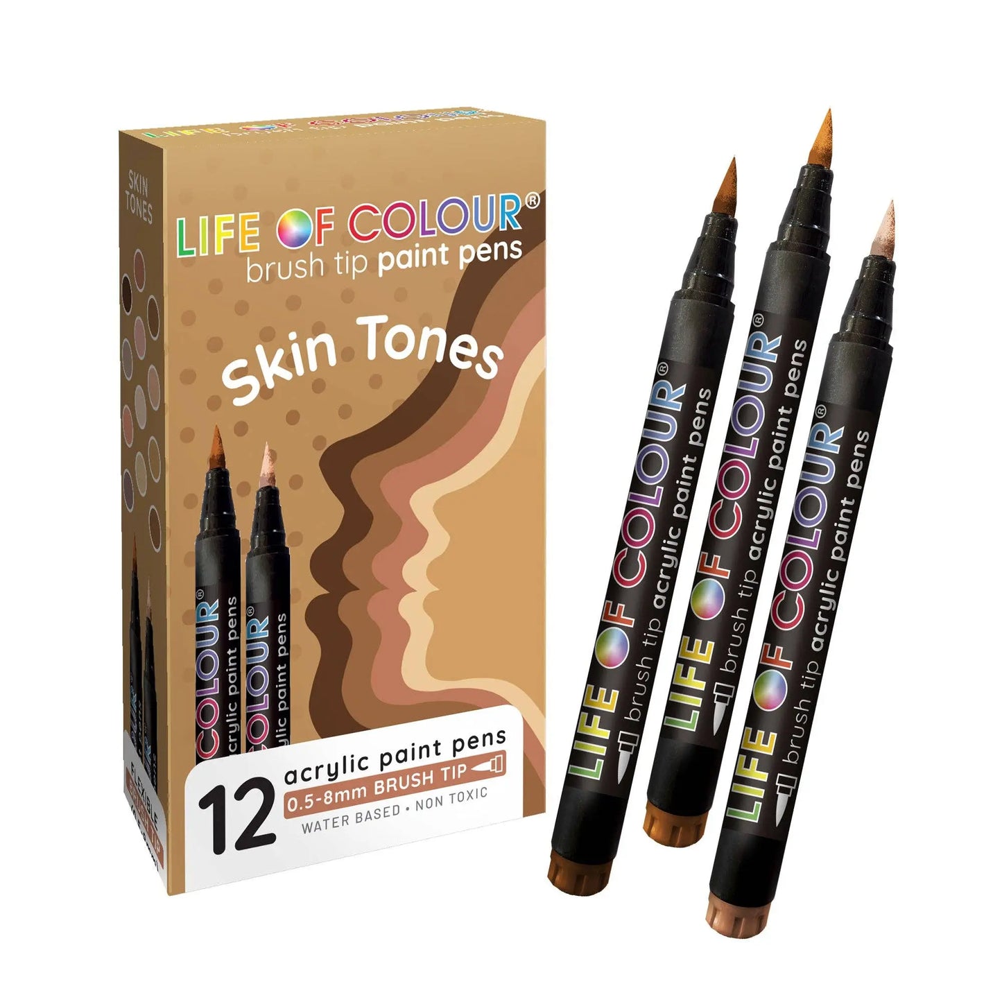 Skin Tone Brush Tip Acrylic Paint Pens - Set of 12 Life of Colour