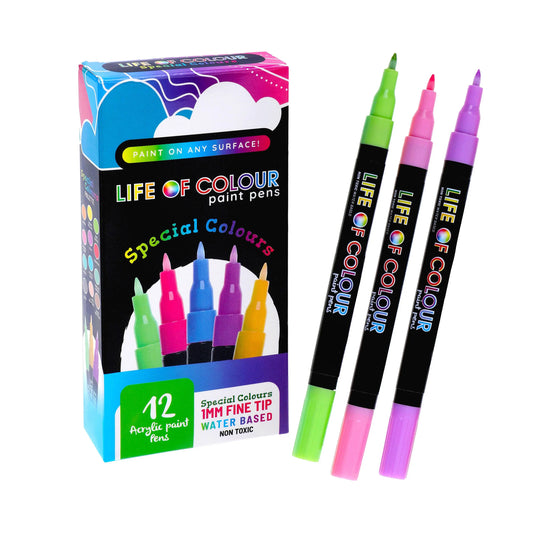 Special Colours 1mm Fine Tip Acrylic Paint Pens - Set of 12 Life of Colour