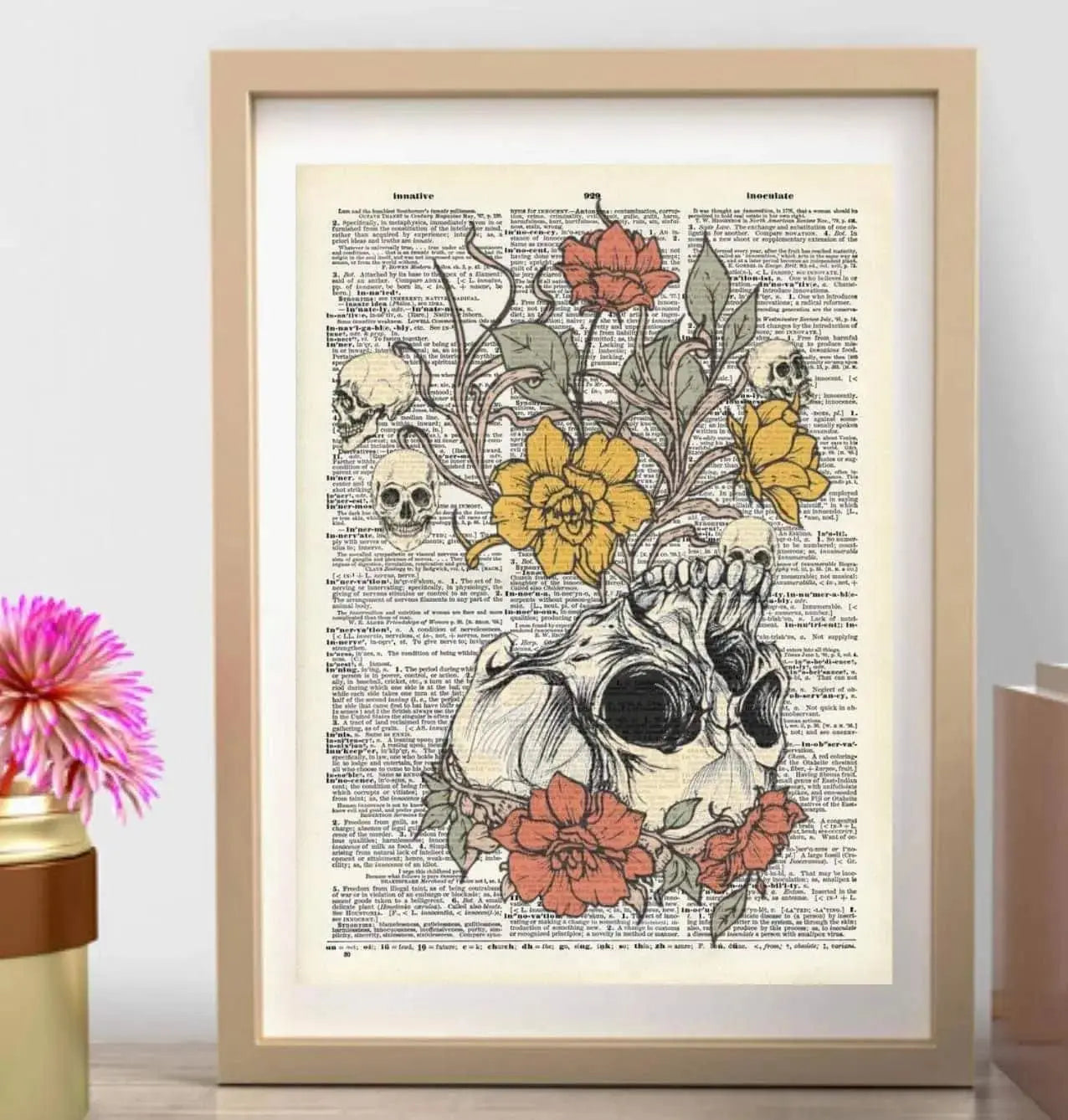 Vintage Flower and Skull Dictionary Print - 8.5" x 11'