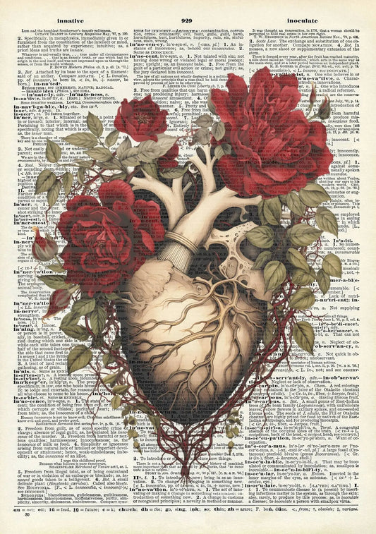 Vintage Heart Gothic Floral Rose Print