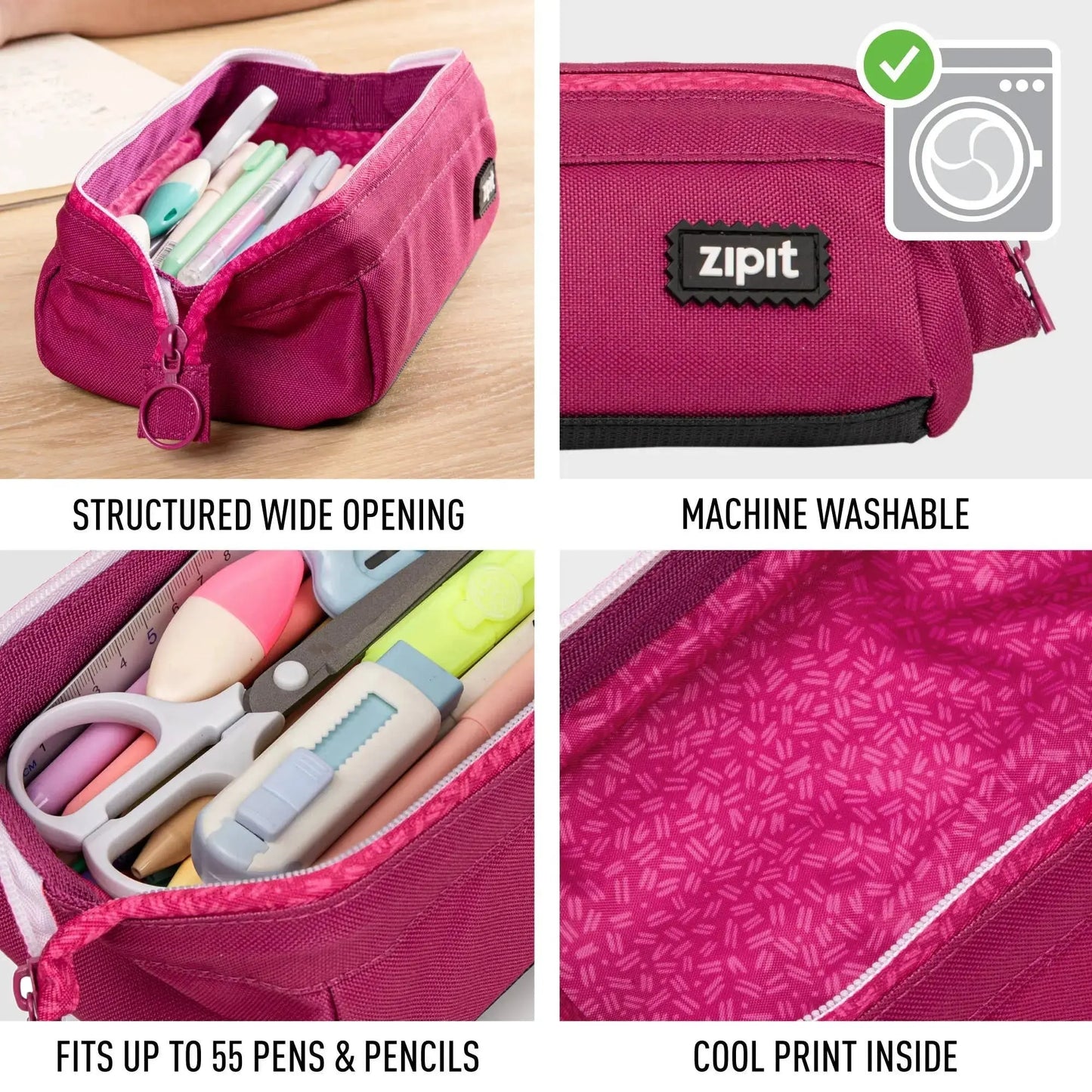 ZIPIT Lenny Pencil Case, Pink