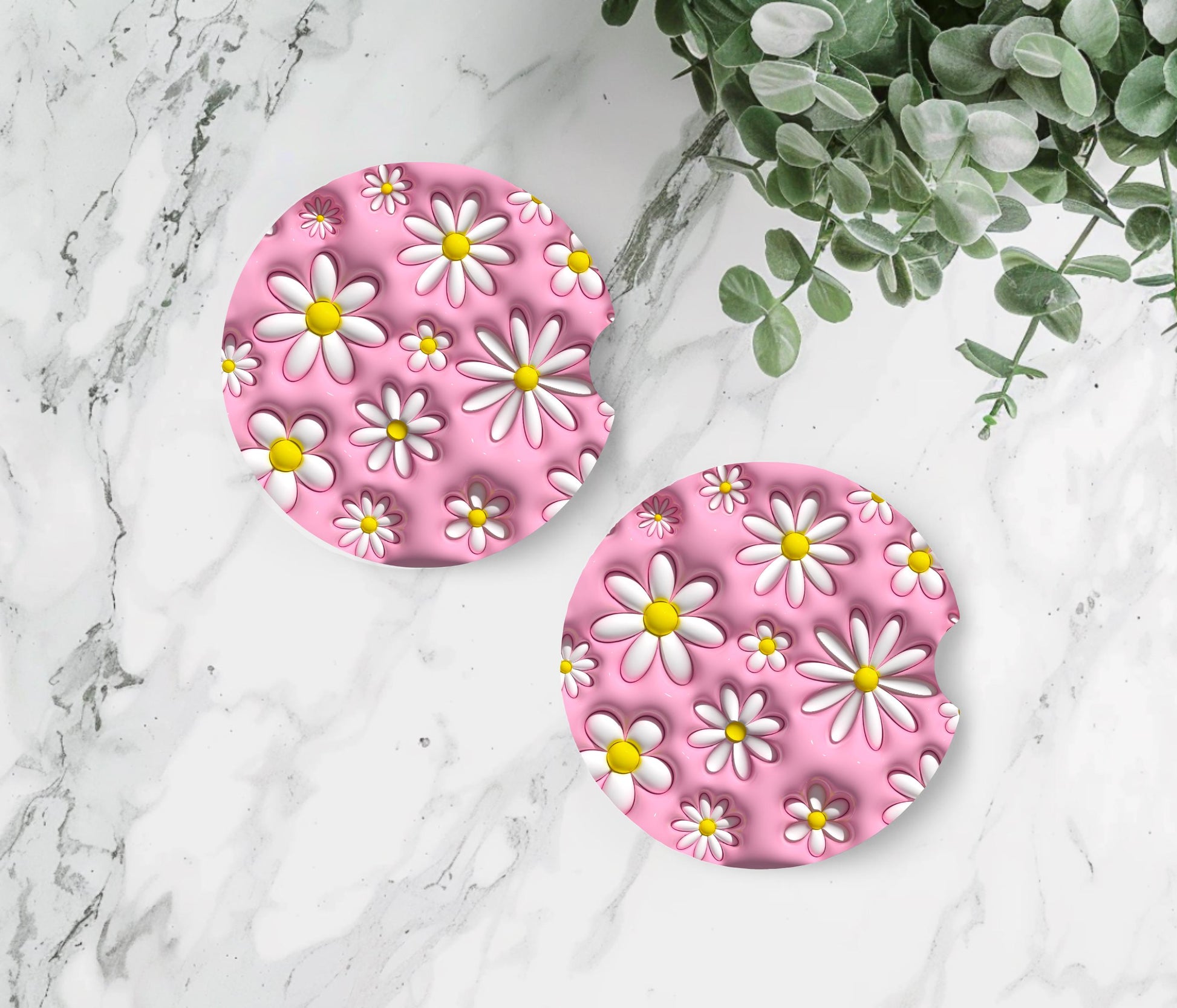 Pink Daisy (Bubble) - Car Coaster